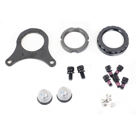 2x crank screws + 5x plate screws + nut + counter nut + fixing plate + 5x bash screws + speed sensor