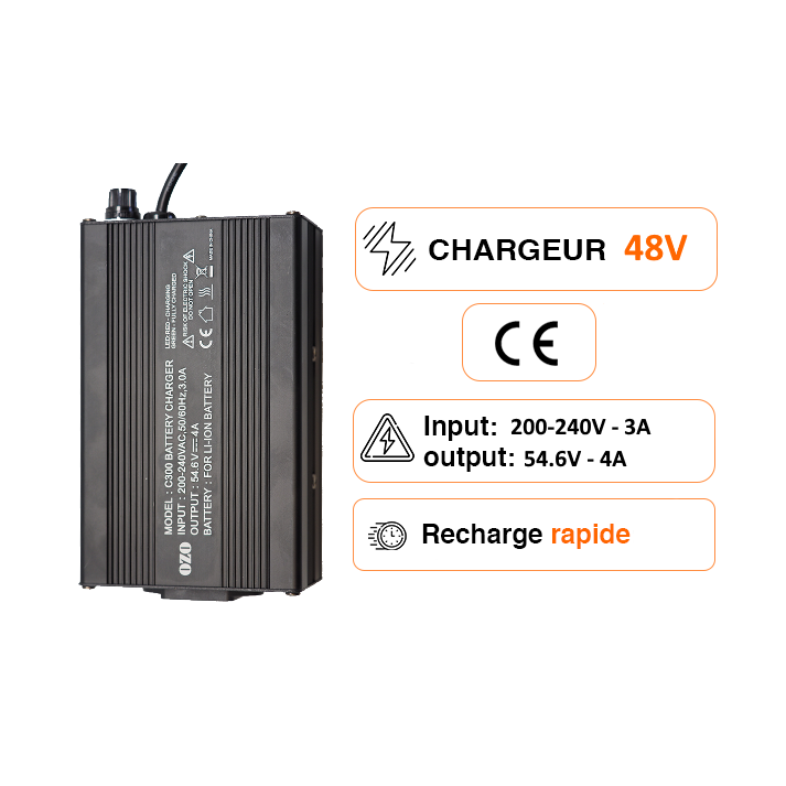 Chargeur OZO Batterie Lithium 48V 2A 4A et 5A