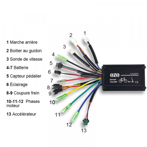 Generic controller for the repair of electric assisted bicycles (approved VAE) 250W 24V or 36V