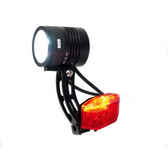 Eclairage avant 200 lumens pour vélo electrique. Lampe OZO. alimentation de 18V à 56V DC