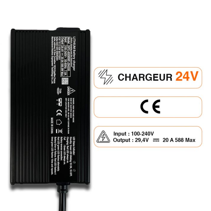 Chargeur 24V 20A pour batterie Lithium LiMn