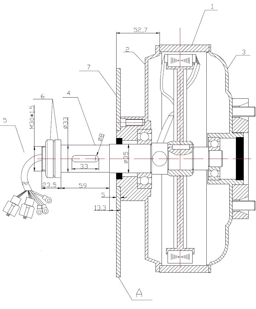 Moteur moyeu 10 kW vue coupe